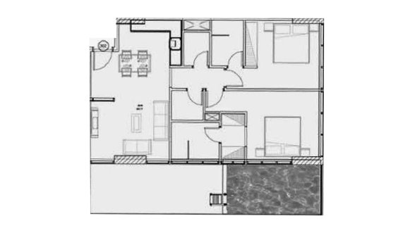 Apartment floor plan, 2 bedrooms in SAMANA GOLF VIEWS No. 11007 (2D)
